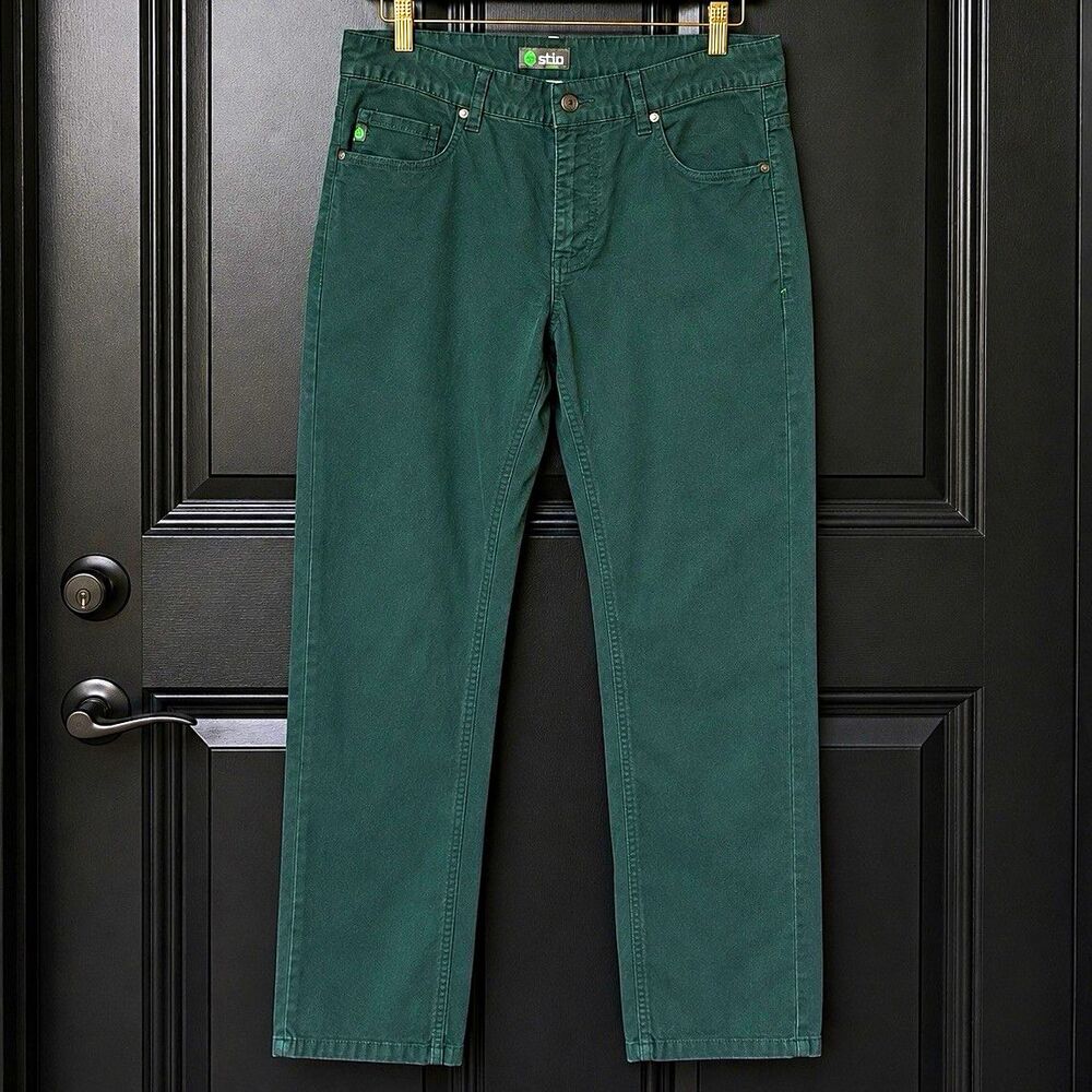 Stio Men’s Green 32 Regular Fit Straight Leg Stretch 5-Pocket Flat Front Pants